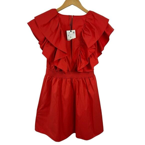 NWT Zara Womens Red Ruffle Mini Dress Blogger Favorite Small 1971/154/649 - Picture 6 of 15